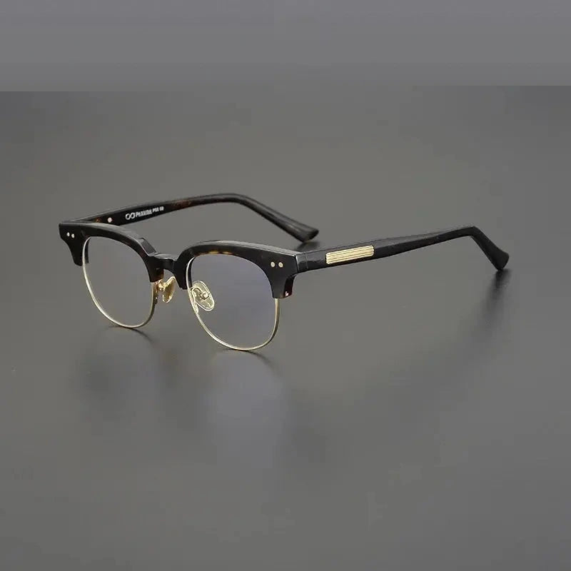 Black Mask Unisex Semi Rim Square Acetate Eyeglasses 15022 - Tortoise-Gold