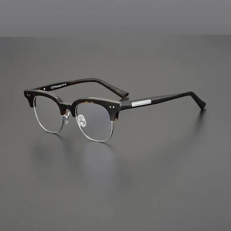Black Mask Unisex Semi Rim Square Acetate Eyeglasses 15022 - Tortoise-Silver