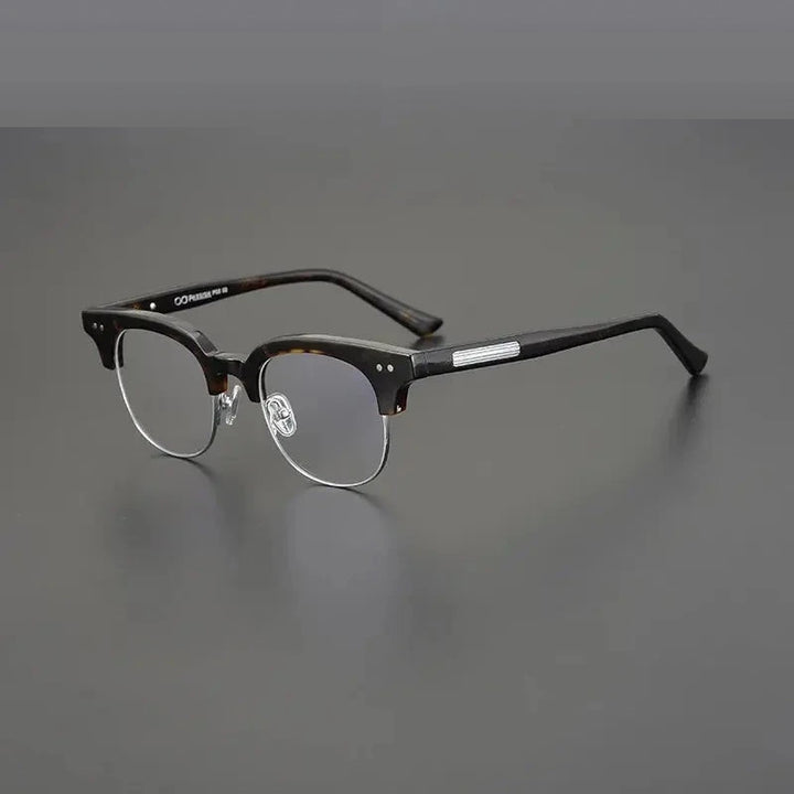 Black Mask Unisex Semi Rim Square Acetate Eyeglasses 15022 - Tortoise-Silver