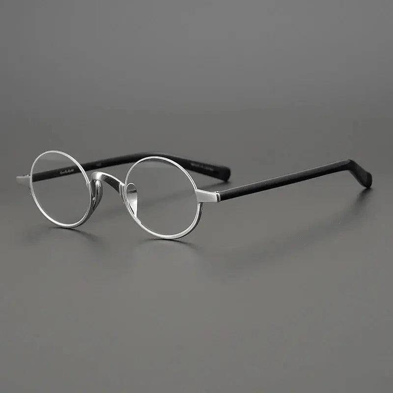 Black Mask Unisex Semi Rim Titanium Small Round Eyeglasses N80 - Black-Silver