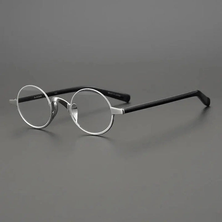 Black Mask Unisex Semi Rim Titanium Small Round Eyeglasses N80 - Black-Silver