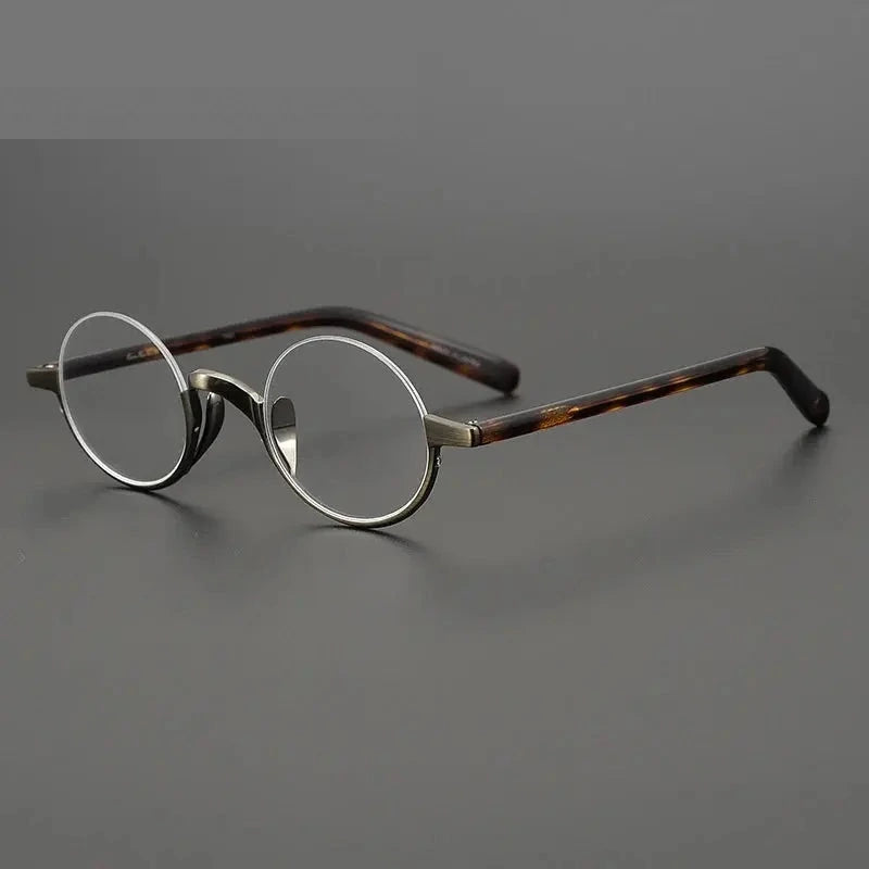 Black Mask Unisex Semi Rim Titanium Small Round Eyeglasses N80 - Tortoise-Bronze