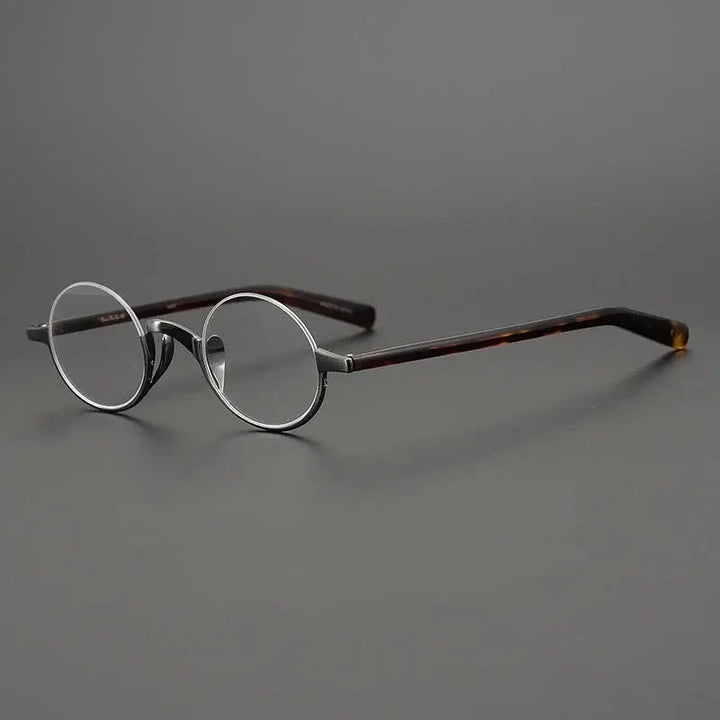 Black Mask Unisex Semi Rim Titanium Small Round Eyeglasses N80 - Tortoise-Gray