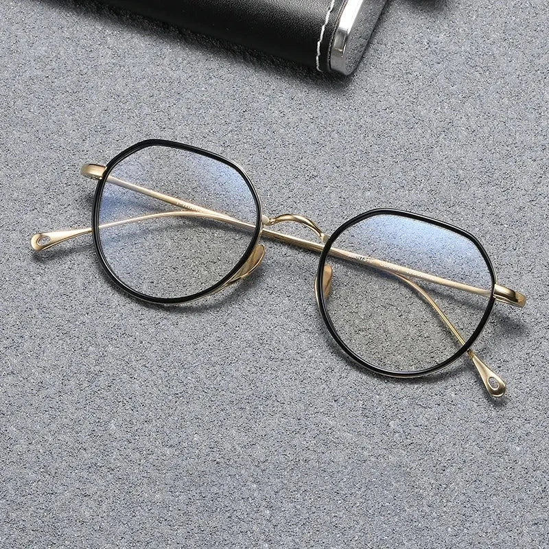 Black Mask Women's Full Rim Flat Top Oval Acetate Titanium Eyeglasses 67310 - Black-Gold