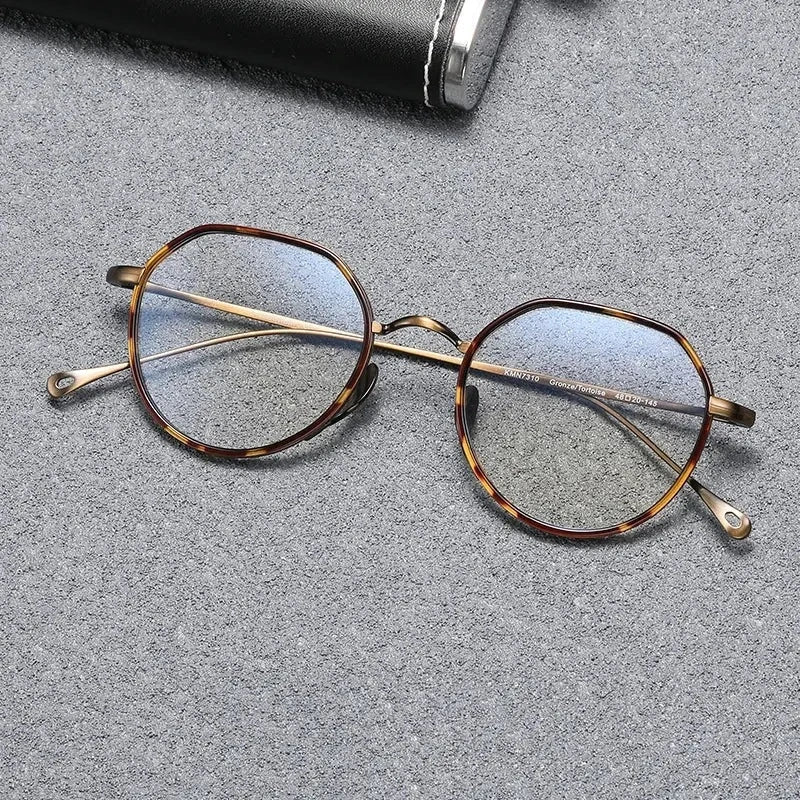 Black Mask Women's Full Rim Flat Top Oval Acetate Titanium Eyeglasses 67310 - Tortoise-Bronze