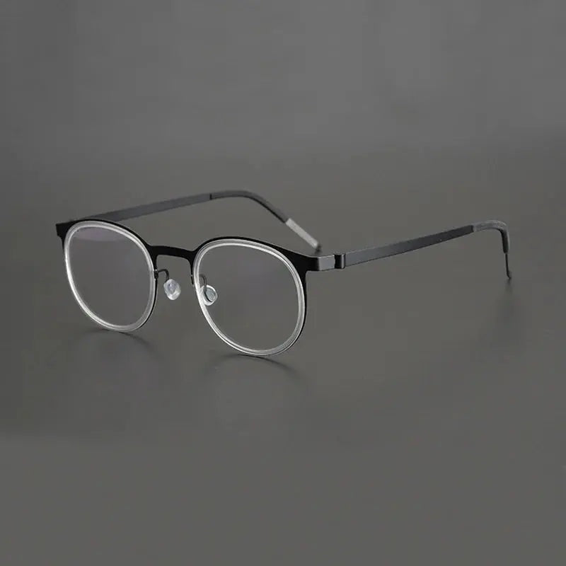 Black Mask Women's Full Rim Round Acetate Titanium Eyeglasses 199704 - Black-Crystal