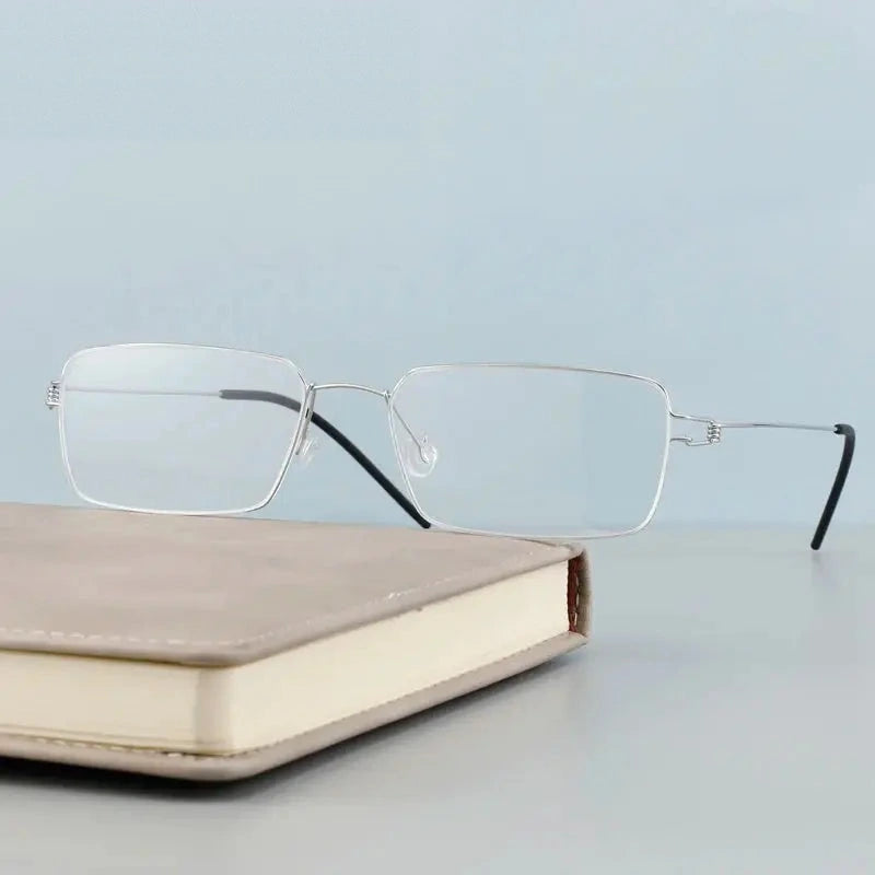 Black Mask Women's Full Rim Square Screwless Titanium Eyeglasses 634137 - Square-Silver