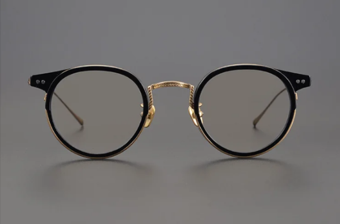 Black Mask Unisex Full Rim Round Titanium Eyeglasses 7285 Full Rim Black Mask Black-Gold  