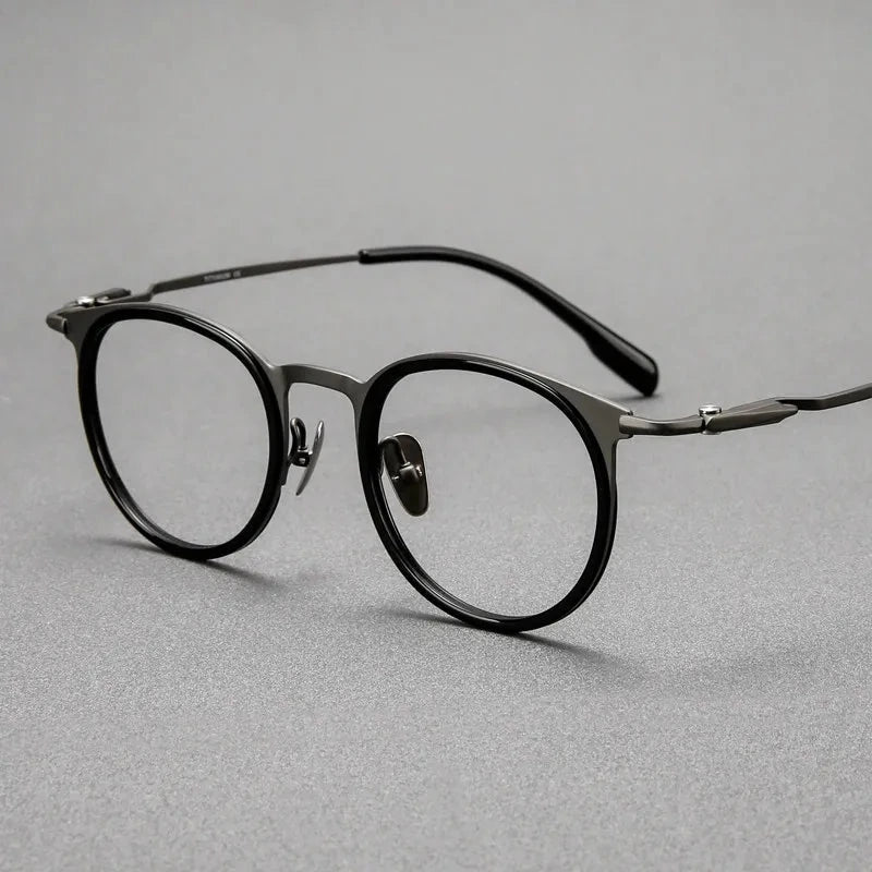 Blackmask Unisex Full Rim Round Pure Titanium Eyeglasses BM-0056 - Black-Gray