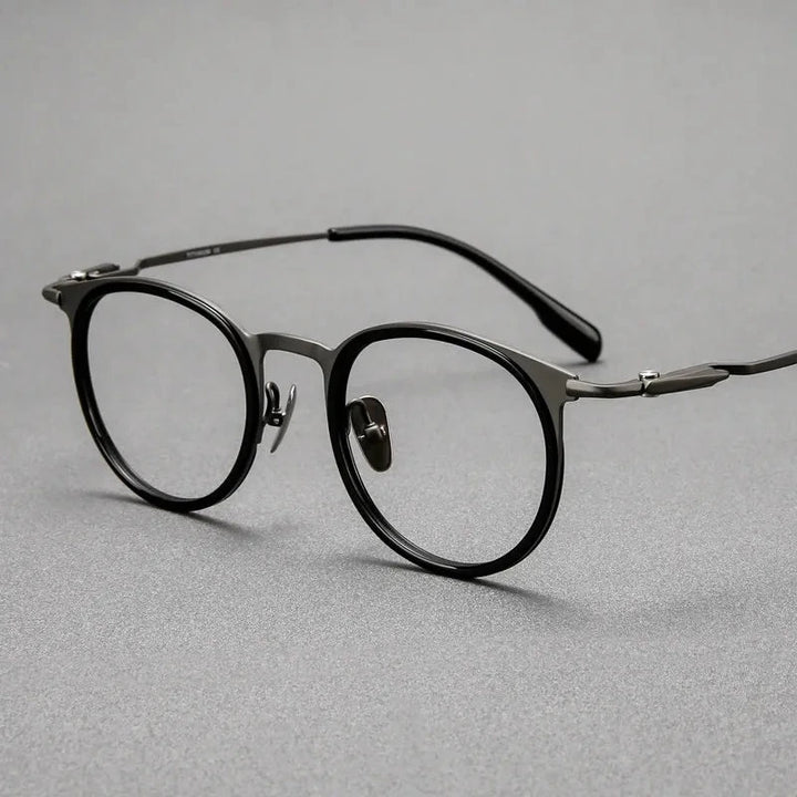 Blackmask Unisex Full Rim Round Pure Titanium Eyeglasses BM-0056 - Black-Gray