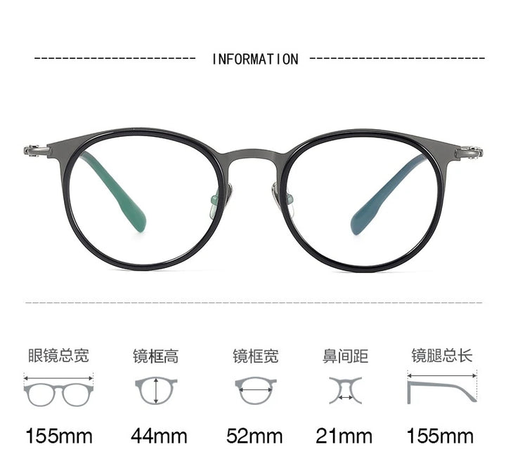 Blackmask Unisex Full Rim Round Pure Titanium Eyeglasses BM-0056 - Official Size Chart and Dimensions