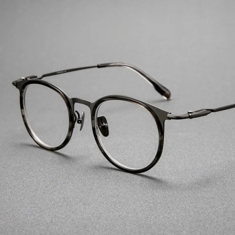 Blackmask Unisex Full Rim Round Pure Titanium Eyeglasses BM-0056 - Stripes-Gray