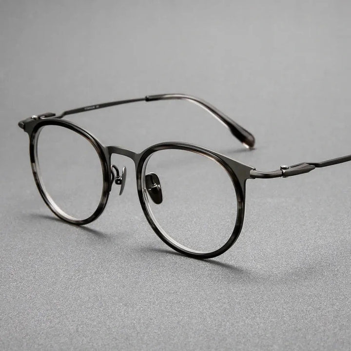 Blackmask Unisex Full Rim Round Pure Titanium Eyeglasses BM-0056 - Stripes-Gray