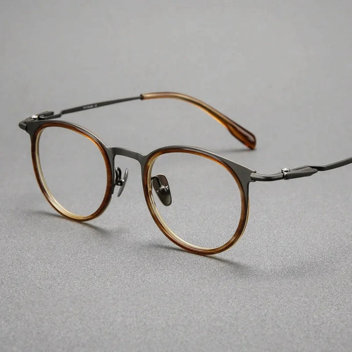 Blackmask Unisex Full Rim Round Pure Titanium Eyeglasses BM-0056 - Tawny-Gray