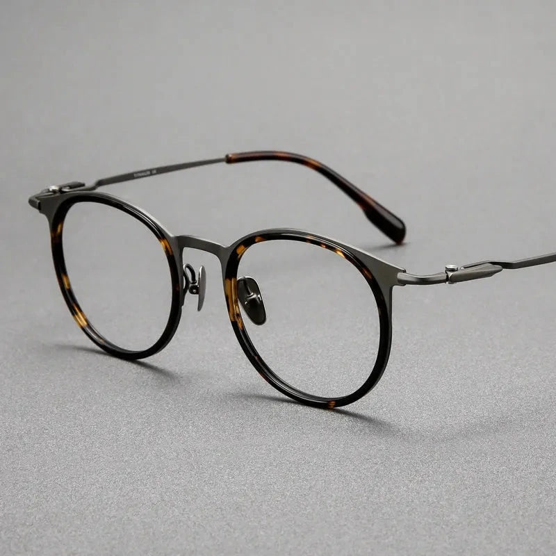 Blackmask Unisex Full Rim Round Pure Titanium Eyeglasses BM-0056 - Tortoise-Gray