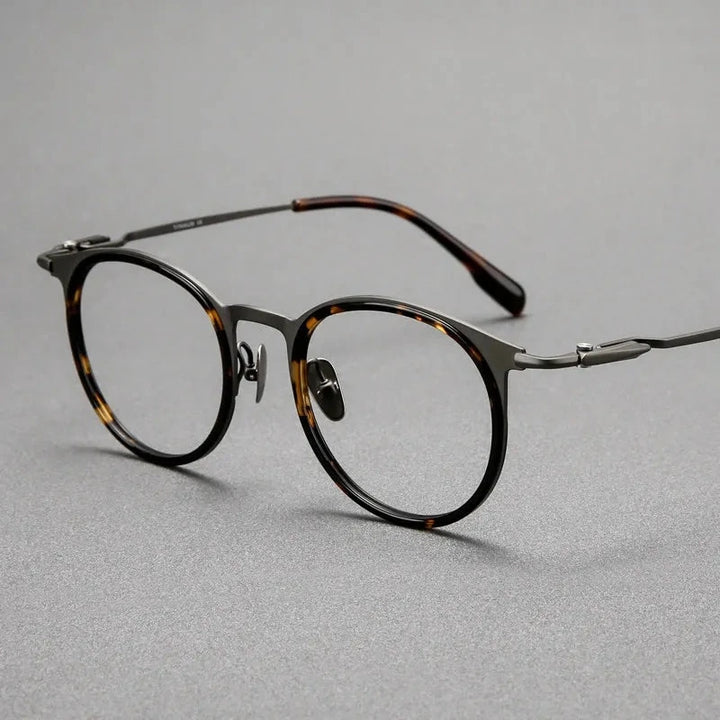 Blackmask Unisex Full Rim Round Pure Titanium Eyeglasses BM-0056 - Tortoise-Gray