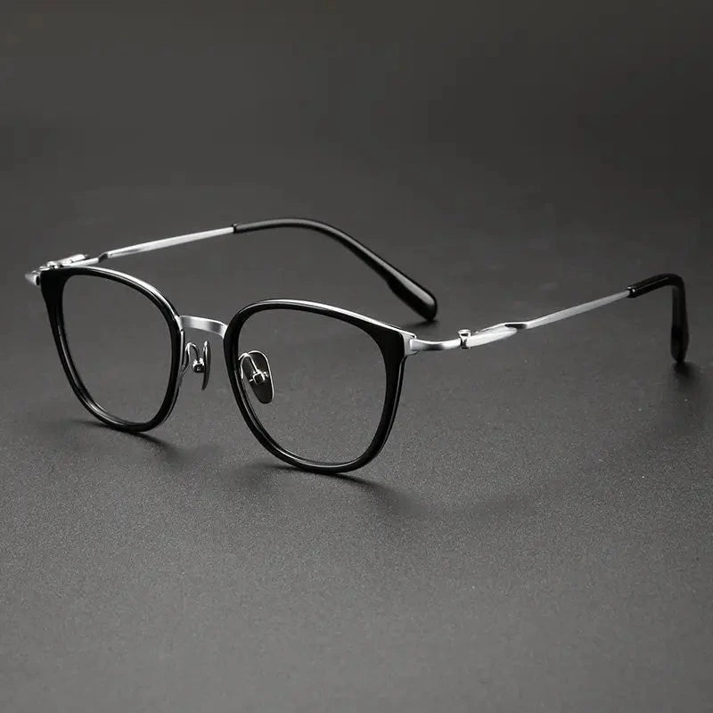 Blackmask Unisex Full Rim Oval Titanium Acetate Eyeglasses BM-0059 - Black-Silver