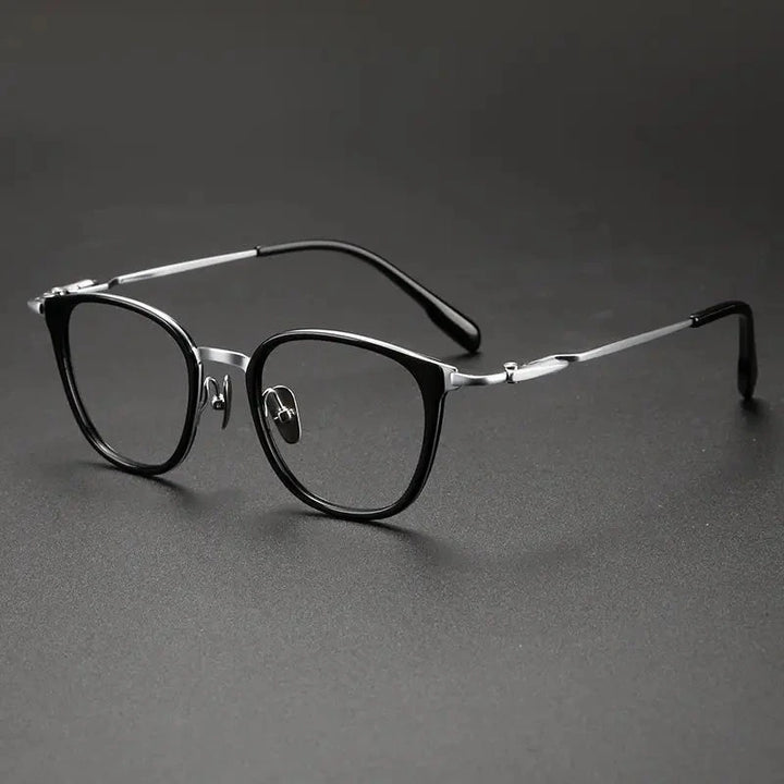 Blackmask Unisex Full Rim Oval Titanium Acetate Eyeglasses BM-0059 - Black-Silver