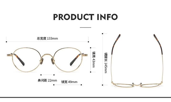 Blackmask Unisex Full Rim Round Pure Titanium Eyeglasses BM-01TR - Official Size Chart and Dimensions