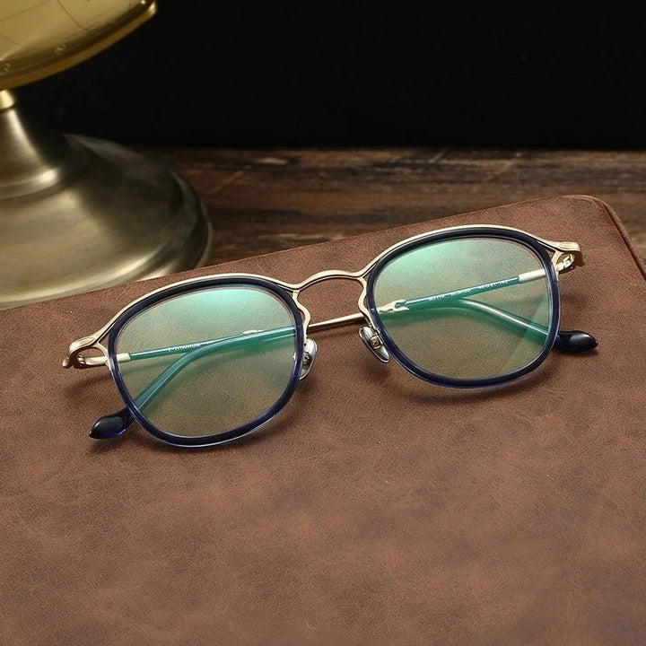 Blackmask Unisex Full Rim Square Titanium Acetate Eyeglasses BM-3118M - Blue-Gold
