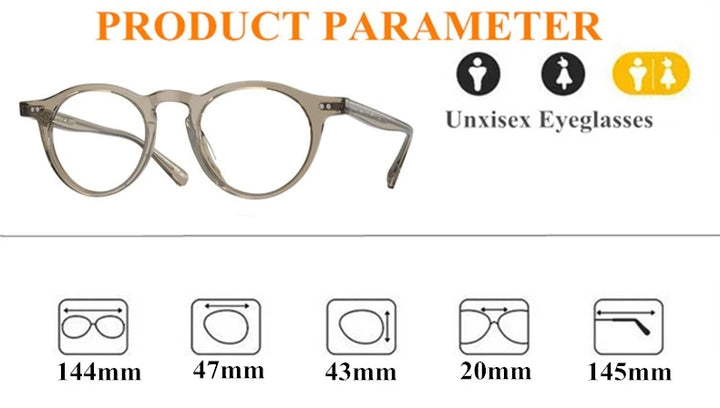 Blackmask Unisex Full Rim Round Acetate Eyeglasses BM-5504 - Official Size Chart and Dimensions