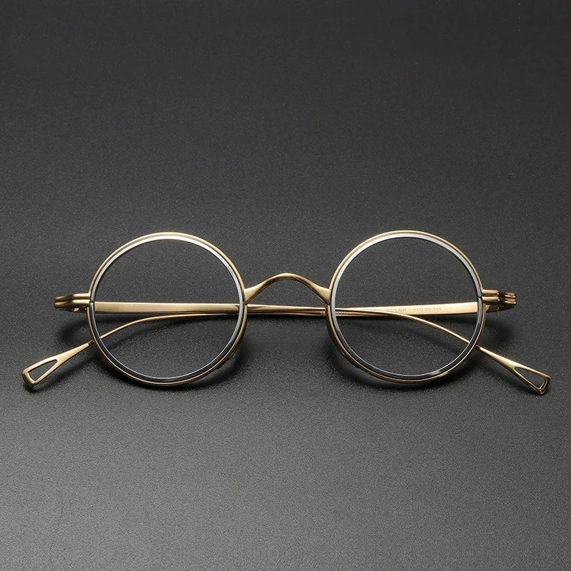 Blackmask Unisex Full Rim Round Titanium Acetate Eyeglasses BM-6080 - Gold-Gray