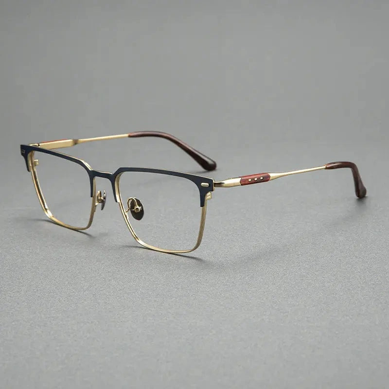 Blackmask Unisex Full Rim Square Pure Titanium Eyeglasses BM-6930 - Blue-Gold