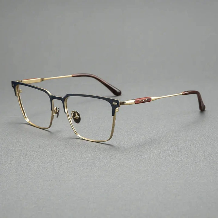 Blackmask Unisex Full Rim Square Pure Titanium Eyeglasses BM-6930 - Blue-Gold
