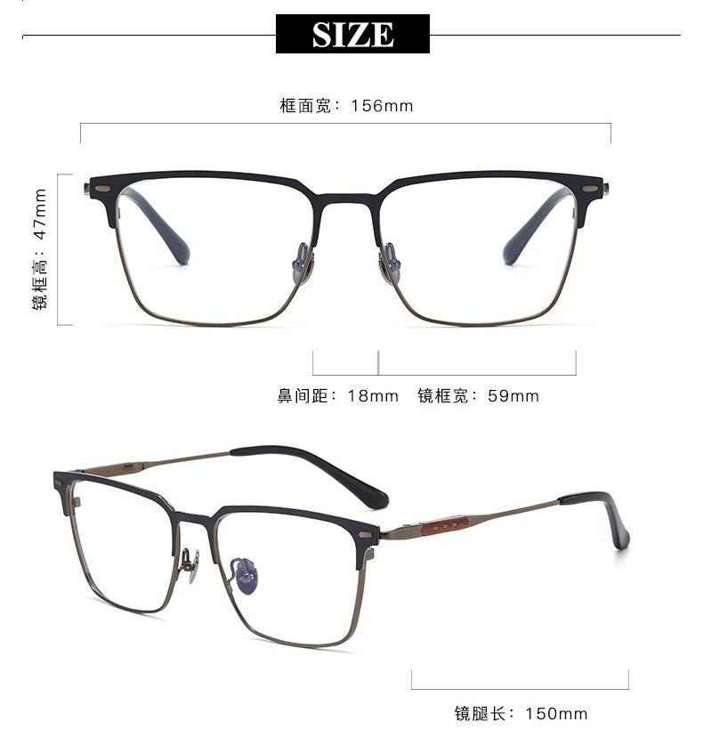 Blackmask Unisex Full Rim Square Pure Titanium Eyeglasses BM-6930 - Official Size Chart and Dimensions