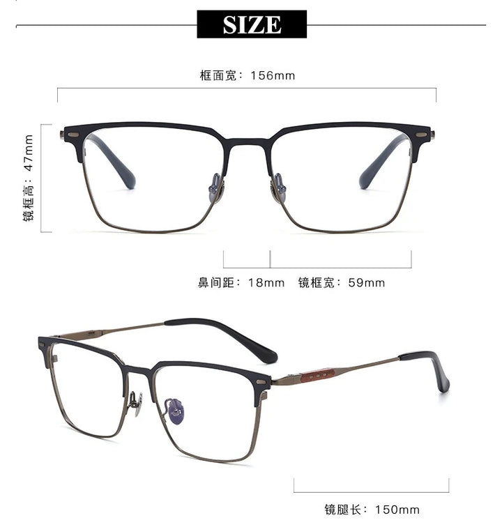 Blackmask Unisex Full Rim Square Pure Titanium Eyeglasses BM-6930 - Official Size Chart and Dimensions