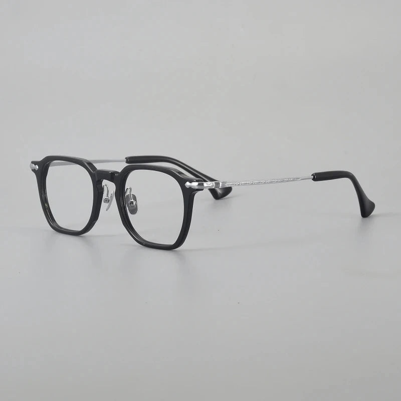 Blackmask Unisex Full Rim Square Titanium Acetate Eyeglasses BM-80905 - Black-Silver