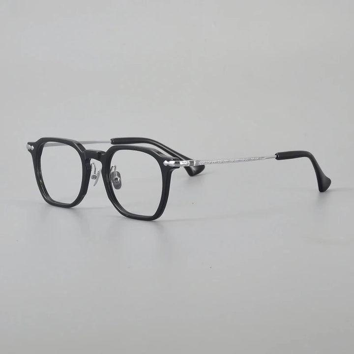 Blackmask Unisex Full Rim Square Titanium Acetate Eyeglasses BM-80905 - Black-Silver