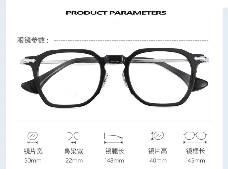 Blackmask Unisex Full Rim Square Titanium Acetate Eyeglasses BM-80905 - Official Size Chart and Dimensions