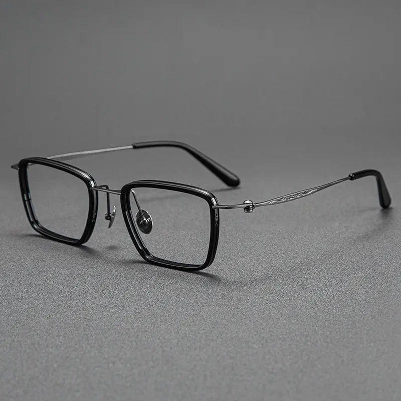 Blackmask Unisex Full Rim Square Titanium Acetate Eyeglasses BM-A6902 - Black-Gray