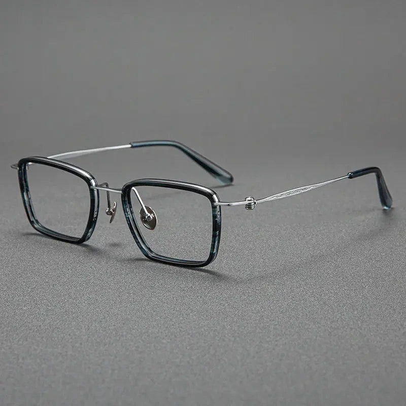Blackmask Unisex Full Rim Square Titanium Acetate Eyeglasses BM-A6902 - Blue-Silver