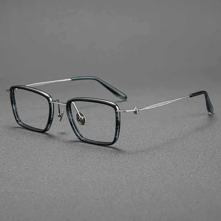 Blackmask Unisex Full Rim Square Titanium Acetate Eyeglasses BM-A6902 - Blue-Silver