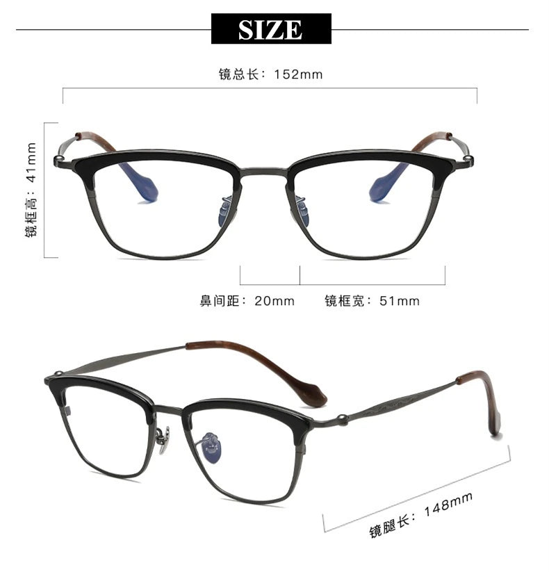 Blackmask Unisex Full Rim Square Titanium Acetate Eyeglasses BM-AT6069 - Official Size Chart and Dimensions