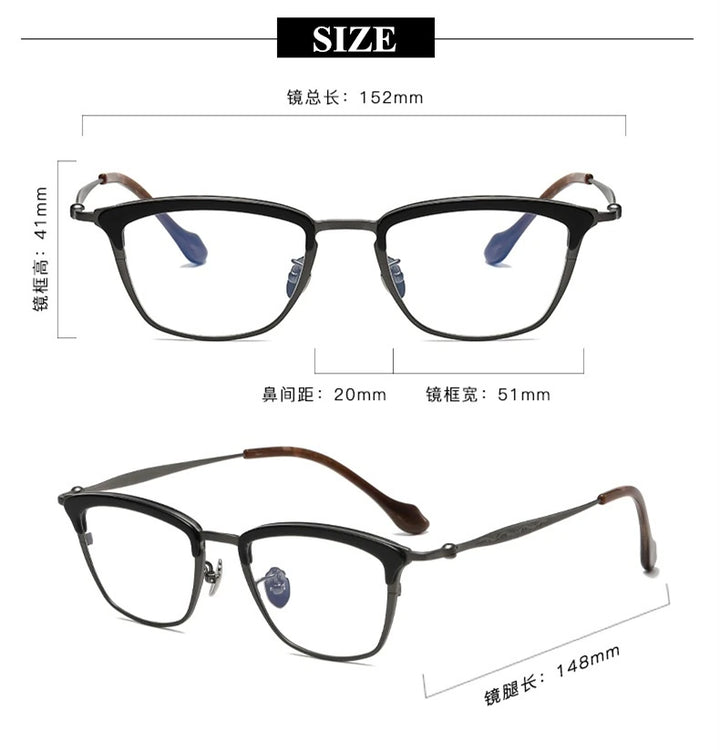 Blackmask Unisex Full Rim Square Titanium Acetate Eyeglasses BM-AT6069 - Official Size Chart and Dimensions
