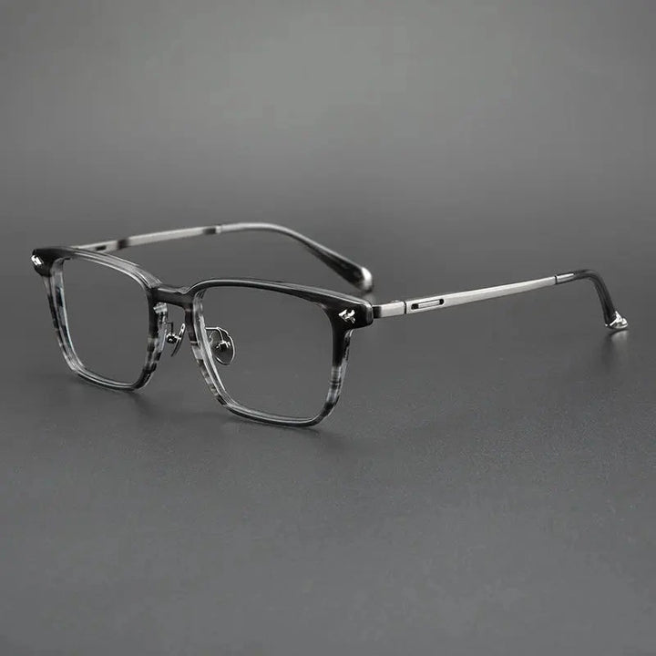 Blackmask Unisex Full Rim Square Titanium Acetate Eyeglasses BM-B6922 - Gray Stripes