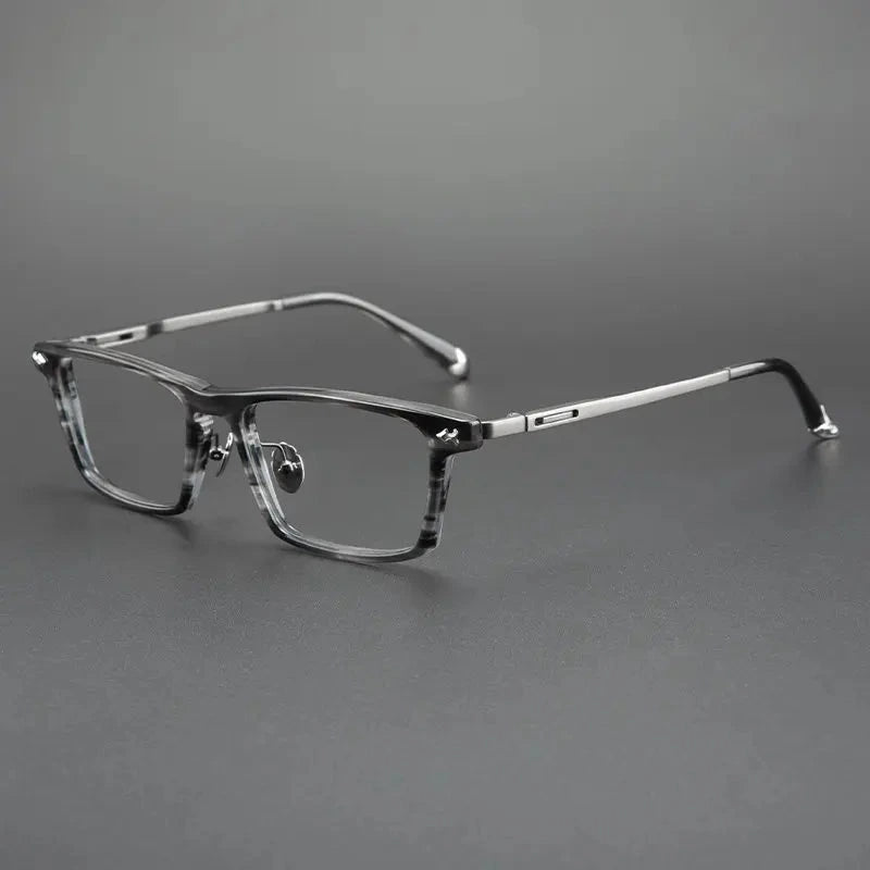 Blackmask Unisex Full Rim Square Titanium Acetate Eyeglasses BM-B6923 - Gray Stripes