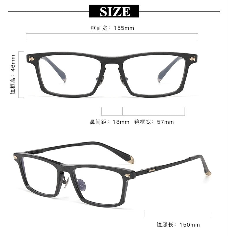 Blackmask Unisex Full Rim Square Titanium Acetate Eyeglasses BM-B6923 - Official Size Chart and Dimensions