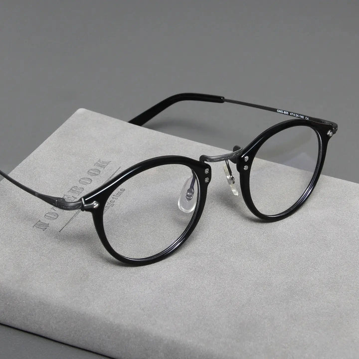 Blackmask Unisex Full Rim Round Titanium Acetate Eyeglasses BM-B805 - Black-Gray