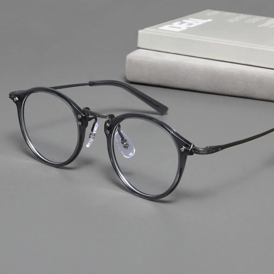 Blackmask Unisex Full Rim Round Titanium Acetate Eyeglasses BM-B805 - Gray