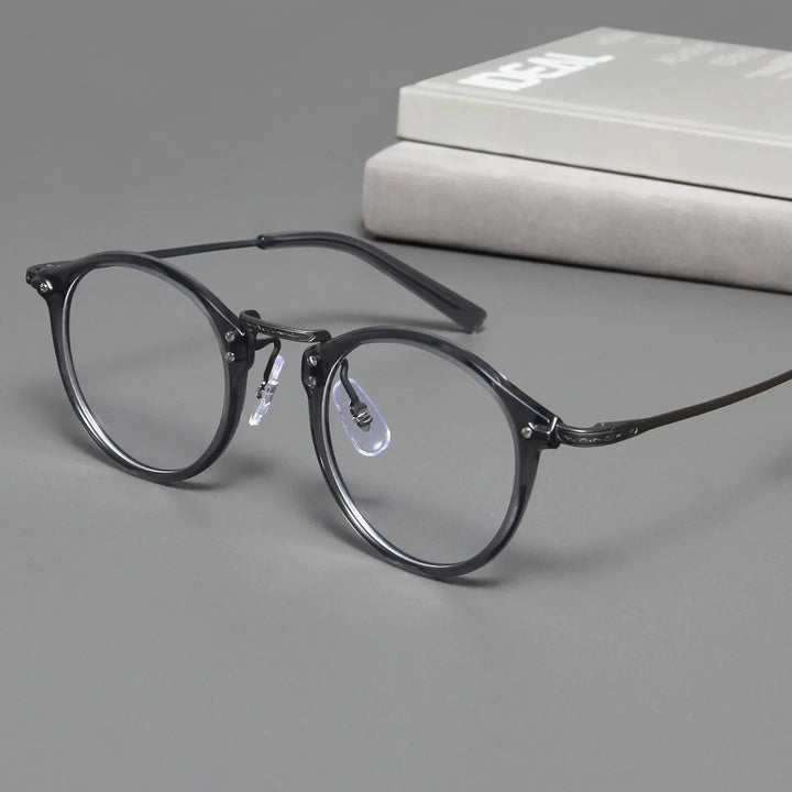 Blackmask Unisex Full Rim Round Titanium Acetate Eyeglasses BM-B805 - Gray