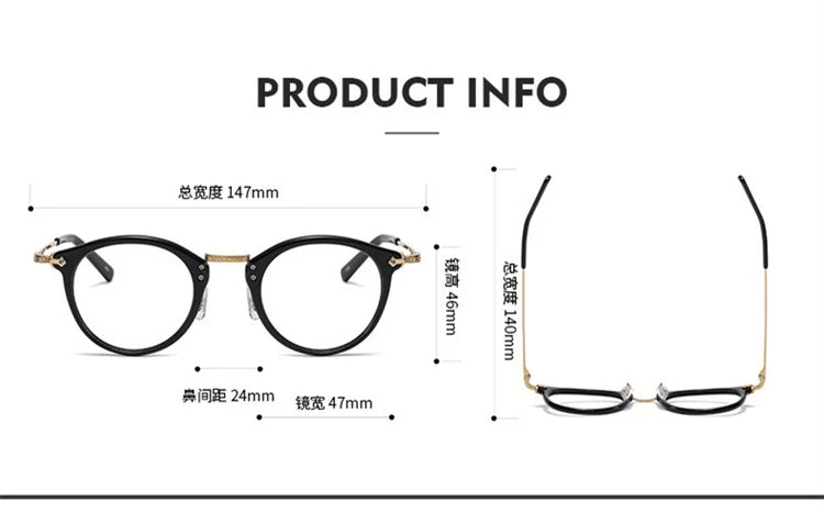 Blackmask Unisex Full Rim Round Titanium Acetate Eyeglasses BM-B805 - Official Size Chart and Dimensions