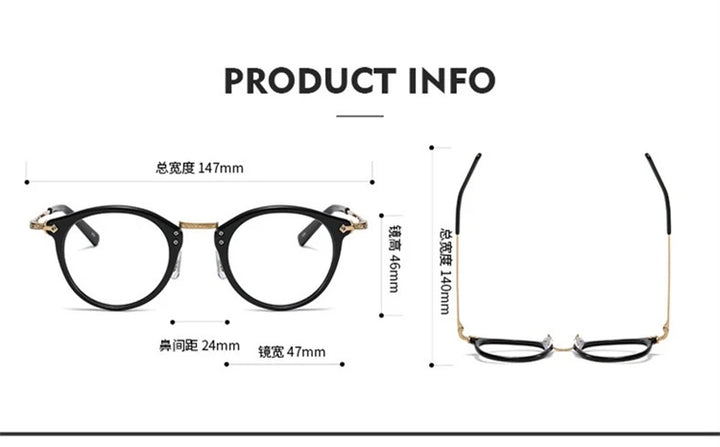 Blackmask Unisex Full Rim Round Titanium Acetate Eyeglasses BM-B805 - Official Size Chart and Dimensions