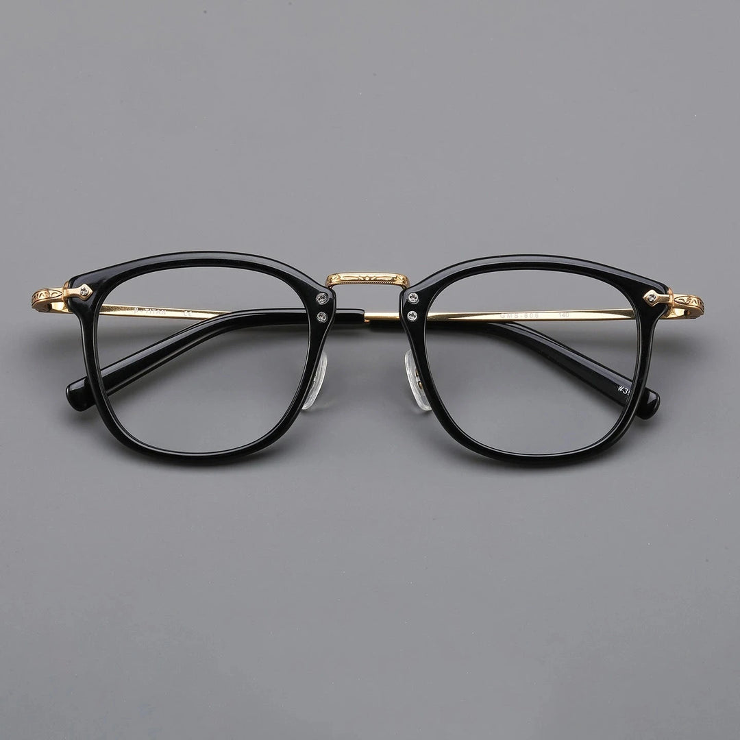 Blackmask Unisex Full Rim Square Titanium Acetate Eyeglasses BM-B806 - Black-Gold