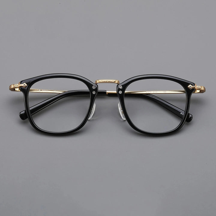 Blackmask Unisex Full Rim Square Titanium Acetate Eyeglasses BM-B806 - Black-Gold