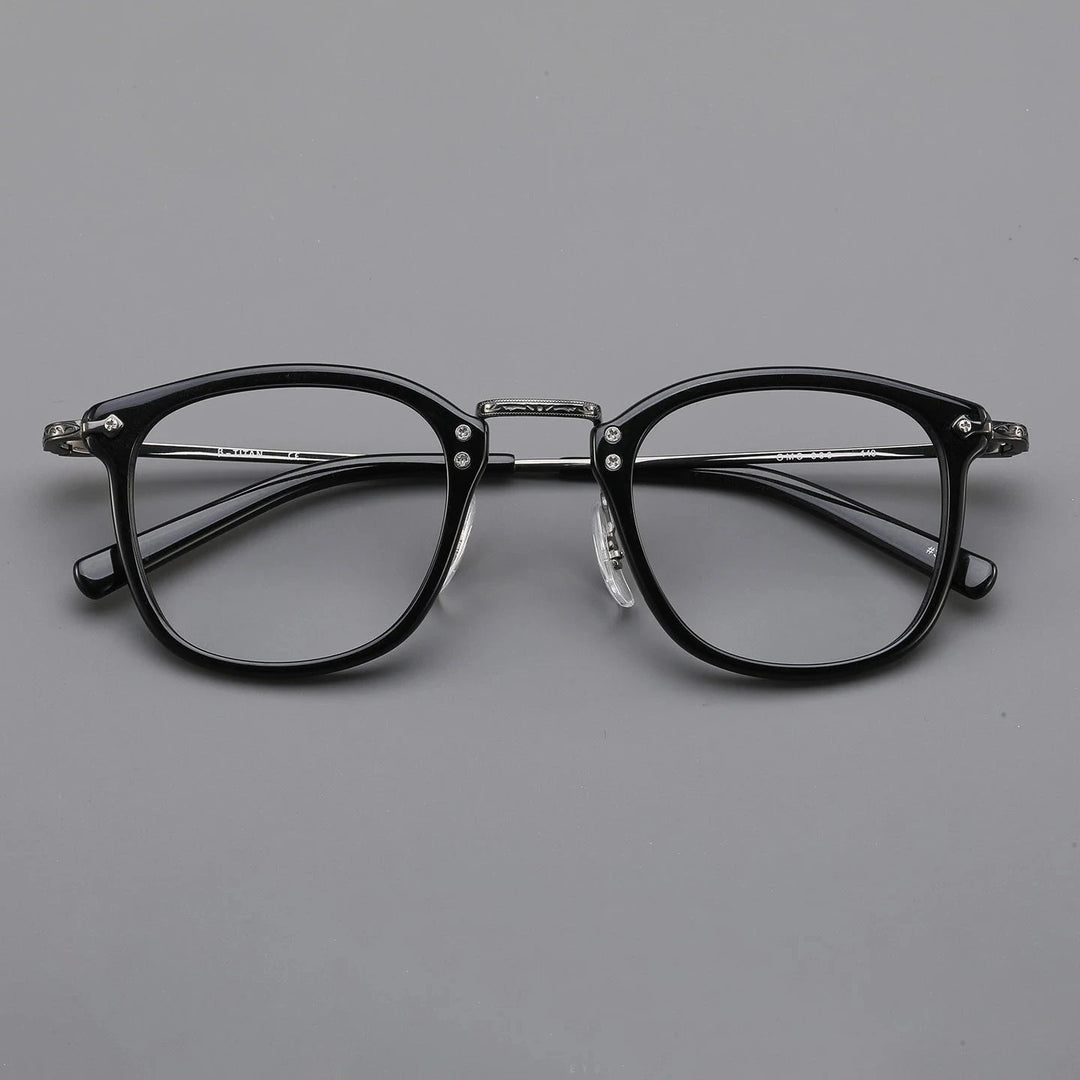 Blackmask Unisex Full Rim Square Titanium Acetate Eyeglasses BM-B806 - Black-Gray