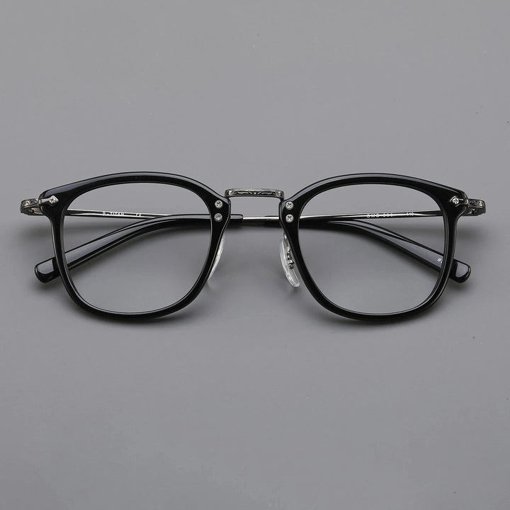 Blackmask Unisex Full Rim Square Titanium Acetate Eyeglasses BM-B806 - Black-Gray